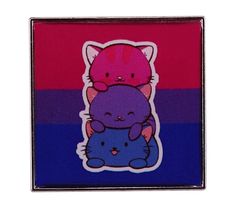 an image of two cats hugging each other on a rainbow striped background sticker or magnet