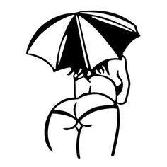 a black and white drawing of a woman with an umbrella over her head, back to the camera