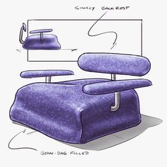 a drawing of a purple reclining chair with footrests on the bottom and back