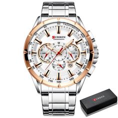 Color: S Gold White Box Mens Casual Watches, Mens Sport Watches, Military Watches, Casual Sport, Quartz Clock, Men's Watches, Black Box, Stainless Steel Band, Wristwatch Men