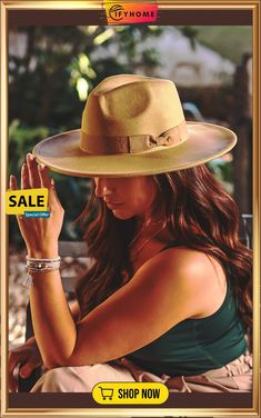 Khaki Flat Brim Ribbon Strap Fashion Fedora Hat Adjustable Panama Hat For Fall, Fall Beige Sun Hat, Khaki Wide Brim Hat For Spring, Adjustable Khaki Hat, Brown Felt Hat For Vacation, Spring Khaki Fedora Hat, Spring Vacation Felt Hat, Fedora Hat, Fedora