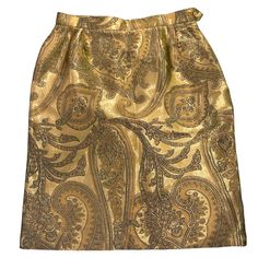 Yves Saint Laurent Skirt Gold & Brown Tones 65% Silk 35% Metallic Size 38 Zipper & Button Nice Condition Gold Formal Skirt, Gold Skirt For Spring Formal Occasion, Retro Formal Lined Skirt, Vintage Fitted Pencil Skirt For Formal Occasions, Vintage Evening Lined Skirt, Brown Tones, Brown Gold, Yves Saint Laurent, Pencil Skirt