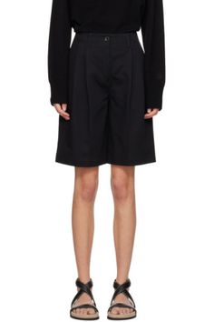 TOTEME - Black Wide-Leg Shorts Black Wide Leg Shorts, Black Wide-leg Shorts, Long Black Shorts, Black Compressive Shorts With Wide Waistband, Black Wide-leg Shorts With Elastic Waistband, Black Cotton Bottoms With Built-in Shorts, Twill Shorts, Long Black, Black Shorts