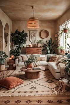 a living room filled with lots of plants and furniture