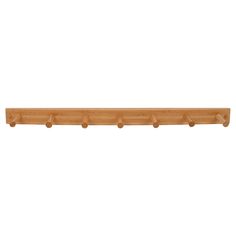 a wooden shelf with five pegs on it's sides and four holes at the top