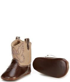 From Baby Deer&#x2C; the Kids' Miller Western Boot Crib Shoes feature:Synthetic upperPull-on with alternative closure for easy on/offSynthetic liningLightly cushioned footbedSynthetic outsoleImported Brown Synthetic Round Toe Booties, Brown Non-slip Slip-on Booties, Brown Closed Toe Synthetic Booties, Brown Non-slip Booties With Round Toe, Brown Non-slip Round Toe Booties, Baby Cowgirl Boots, Cowboy Baby Clothes, Baby Cowboy Boots, Baby Clothes Country