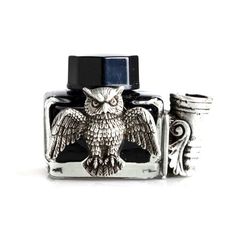 Owl Glass Inkwell with Pewter Owl, Pen Holder and Black Writing Ink - Nostalgic Impressions Italian Writing, Vintage Stationary, Owl Sculpture, Ink Lettering, Dragon Decor, Black Writing, Brush Pen Calligraphy, Bottled Ink, Sketchbook Journaling