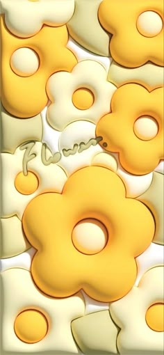 an image of fried eggs and doughnuts in the shape of flowers on a white background