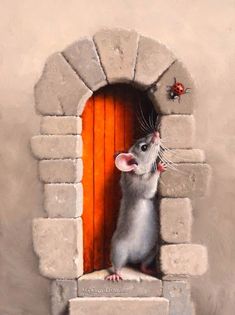 a painting of a rat in a doorway