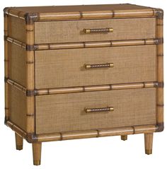 an image of a bamboo and rattan chest of drawers on white backgroud