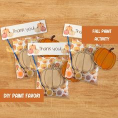 three thank you cards with pumpkins on them and the words, fall paint activity