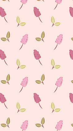 a pink wallpaper with leaves and flowers on it