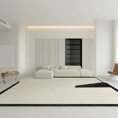 a living room with white furniture and black accents is featured in the magazine's cover