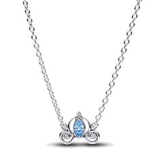 Follow the call of the ball with the Disney Cinderella's Carriage Collier Necklace from Disney x Pandora. This sterling silver necklace features an intricate pendant inspired by Cinderella's enchanted pumpkin carriage, with a blue marquise-shaped stone surrounded by swirling openwork details. Small cubic zirconia stones sparkle on the wheels and pumpkin stem. The pendant is fixed to the chain, and the necklace is adjustable to three lengths. Style it together with the matching stud earrings for an elevated Cinderella-inspired look. Cinderella's Carriage, Disney Necklace, Pumpkin Carriage, Pandora Necklace, Pumpkin Stem, Pandora Disney, Star Pendant, Pandora Jewelry, Necklace Sizes