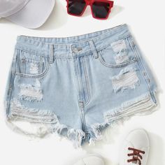 Brand New Only Tried On Really Short Minimum Stretch Great With A Blazer Cute Ripped Jeans, Women Denim Shorts, Preppy Shorts, Teen Shorts, Summer Bottoms, Ripped Jean Shorts, Trendy Outfits For Teens, Cute Jeans, Blue Jean Shorts