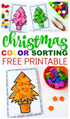 christmas color sorting printables for kids and adults to practice their fine motor skills