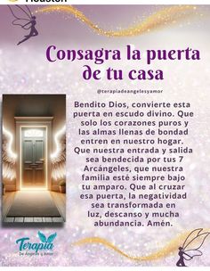 an advertisement for a door with angel wings on it and the words consagra la puerta oe tu casa