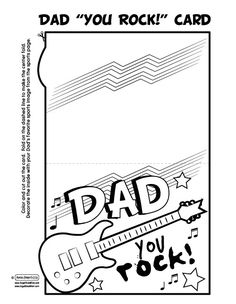 a fathers day card with the words dad you rock on it and an image of a guitar