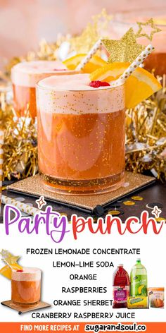 an advertisement for party punch with oranges and strawberries