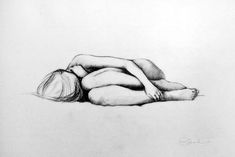 a drawing of a woman laying on the ground