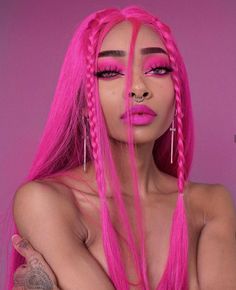 Neon Hair, Catty Noir, Pink Makeup, Hair Reference, Synthetic Lace Front Wigs, Aesthetic Hair, Synthetic Wigs