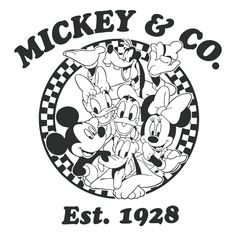 mickey mouse and friends logo with the words mickey's & co est 1932 on it