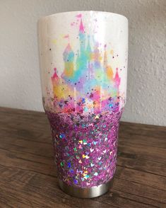 a cup that has some glitter on it