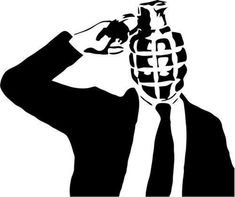 a black and white silhouette of a man in a suit holding his head to the side