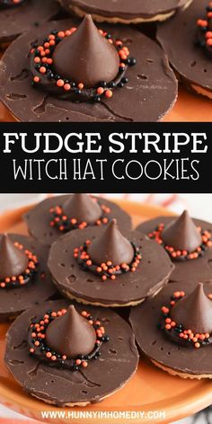 chocolate fudge stripe witch cookies with sprinkles on top and in the middle