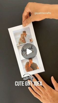 someone holding up a card with two pictures in it and the words love you cut gift idea