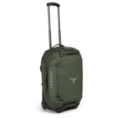 Osprey Transporter® Wheeled Carry-On Duffel 40L For trips that don't require a ton of gear, the carry-on sized Rolling Transporter® 40L with its rugged design and burly fabrics will keep your gear, clothing or whatever safe and sound on any trip. The Transporter® Wheeled Duffel 40's High Road Chassis features a sturdy, lightweight aluminum frame with an extendable handle and oversized wheels to keep you rolling smoothly on the most rugged surfaces. Overlapping rain flap zippers protect contents Mens Carry On Luggage, The Transporter, Small Duffle Bag, Lightweight Luggage, Diy Backpack, Carry On Size, High Road, Mens Travel, Mens Travel Bag