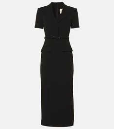 Find ROLAND MOURET Belted Cady Midi Dress on Editorialist. Material: 60% acetate, 40% polyester. Care instructions: dry clean. Made in Italy. Designer color name: Black. Trim: 100% leather. Pockets: flap pockets, faux pockets. Closure: zipped back. Contains non-textile parts of animal origin. Dress Home, Roland Mouret, Office Attire, Red Midi Dress, Pink Midi Dress, Green Midi Dress, Leather Dresses, Blue Midi Dress, Fitted Silhouette