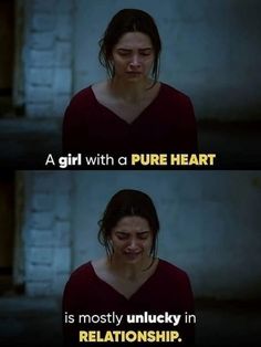 a woman with her eyes closed and the caption that says, girl with a pure heart is mostly unlucky in relationship