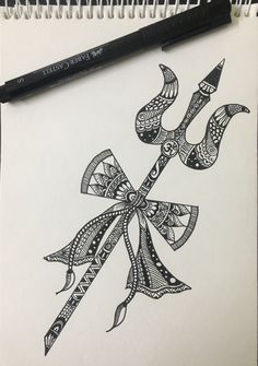 a drawing of a bow and two crossed arrows on white paper with black marker pen