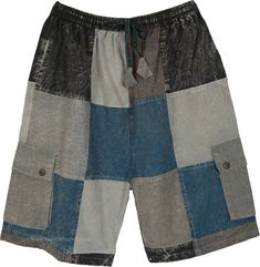 Neutral, smart and casual- these patchwork unisex shorts are perfect for a easygoing summer look. The woven cotton shorts have an elastic drawstring waist, pockets and box pockets in the front. #tlb #vacationclothing #beachwrap #Solid #bohemianfashion #Pocket #BohemianShorts Relaxed Fit Patchwork Bottoms For Summer, Cotton Cargo Shorts With Patch Pockets, Casual Patchwork Short Bottoms, Summer Cotton Cargo Shorts With Patch Pockets, Blue Shorts With Multiple Pockets For Summer, Blue Summer Shorts With Multiple Pockets, Blue Shorts With Multiple Pockets, Casual Beach Shorts With Patchwork, Beach Cotton Cargo Shorts