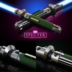 two different types of lightsabes with the words specter on them