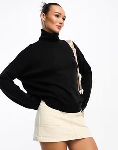 French Connection center seam oversized turtle neck sweater in black | ASOS Black Turtleneck Outerwear, Black Funnel Neck Sweater For Layering, Black Turtleneck For Winter Layering, Chic Black Funnel Neck Sweater, Chic Black Turtleneck For Layering, Trendy Black Turtleneck For Workwear, Trendy Black Turtleneck For Work, Trendy Black Turtleneck, Black Funnel Neck Trendy Turtleneck