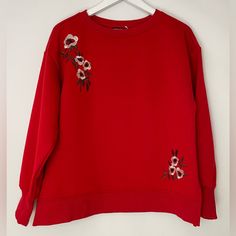 Nwt Velvet Hearts Floral Embroidered Pullover Sweatshirt Red Size Medium Measurements Bust: 21 Inches Shoulder To Bottom Hem: 22.5 Inches Winter Crew Neck Tops With Floral Embroidery, Red Embroidered Crew Neck Sweater, Casual Red Embroidered Sweatshirt, Casual Red Embroidered Sweater, Embroidered Long Sleeve Red Top, Red Embroidered Long Sleeve Tops, Red Floral Embroidered Crew Neck Top, Trendy Red Sweatshirt For Spring, Velvet Hearts