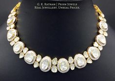 14k Gold and Diamond Polki Open Setting Necklace Set with far sized un – G. K. Ratnam Rajwadi Jewellery, Garba Jewellery, Jewllery Ideas, Gold Enamel Jewelry, Jadau Necklace, Real Diamond Necklace, Jewellery Bridal, Money Stacks