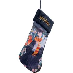 an oven mitt with harry potter on it, hanging from a string and decorated with flowers