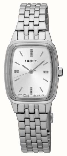 Seiko SRZ469P1 - In stock. The Womens Tonneau Stainless Steel is a superbly crafted timepiece. An exquisite model with silver baton dial. The story of Seiko began in 1881, when a 22 year old entrepreneur, Kintaro Hattori, opened a shop selling and repairing watches and clocks in central Tokyo. Seiko now represents outstanding Japanese engineering expertise with precision timepieces that will not let you down. This model comes with full official packaging and warranty.. Official Seiko UK retailer Wooden Wedding Bands, Ladies Bracelet Watch, Stainless Bracelet, Big Watches, Ladies Watch, Watch Sale, Steel Watch, Stainless Steel Material