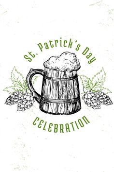 the st patrick's day celebration poster with a mug of beer and hops