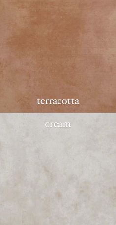 the words terracotta cream are in white and light brown on a beige background