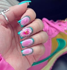 Aura Toe Nails, Cute Simple Acrylic Nails Ideas, Hawaii Themed Nails, Cool Nail Inspo 2024 Summer, Birthday Summer Nails, Short Tropical Nails, Cute Short Acrylic Nails Square, Acrylic Shorties, Summer Nail Inspo 2024