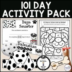 the 101 day activity pack is filled with black and white pictures, including an image of a