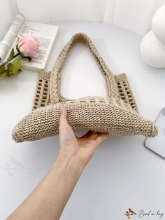 BirdinBag - Hollow Out Crochet Shopping Bag: Ideal for Graduates, Teens, and Students - Perfect for School, Travel, and Outdoors Casual Crochet Handheld Bag, Casual Crochet Handheld Shoulder Bag, Casual Handheld Crochet Shoulder Bag, Everyday Beige Handheld Crochet Bag, Knitted Rectangular Shoulder Bag For Daily Use, Daily Use Knitted Rectangular Shoulder Bag, Beige Knitted Rectangular Shoulder Bag, Rectangular Cream Crochet Bag, Rectangular Beige Knitted Shoulder Bag