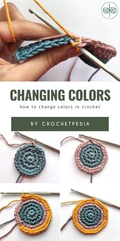 crochet is shown with the words changing colors in front of it and an image of