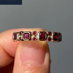 Vintage Ruby Wedding Band, Princess-cut Ruby Ring, Bezel Setting Band, July Birthstone, Ruby Engagement Ring Half Eternity Band Promise Ring - Etsy Ring Stone Set In Band, Luxury Minimalist Ruby Ring For Anniversary, Luxury Birthstone Stackable Promise Rings, Luxury Dainty Birthstone Diamond Ring, Luxury Gift Gemstone Stackable Rings, Luxury Minimalist Formal Birthstone Ring, Luxury Stackable Birthstone Promise Ring, Cheap Antique Jewelry For Anniversary, Cheap Vintage Stackable Rings