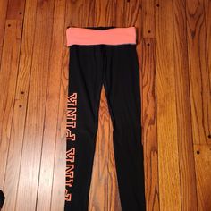 Nwot! Rare! Vs Black Pink Logo Leggings Yoga Pants Xs! Victoria's Secret Fold Over Waist. Bought, Removed Tags, But Never Never Wore! Pink Logo In Coral Down The Leg! Fitted Activewear With Elastic Waistband For Streetwear, Stretch Bottoms With Logo Waistband For Loungewear, Casual Stretch Bottoms With Logo Waistband, Sports Stretch Pants With Waistband, Fitted Sports Pants With Waistband, Sporty Fitted Pants With Waistband, Sporty Fitted Pants, Black Pink Logo, Never Never