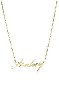 14k solid gold ID dainty name necklace in our beautiful script font, hanging from a chain length of your choice. For a heart symbol please enter ''(heart)''. Please note that the personalization box is case sensitive, so type in exactly how you would like your name to appear, with the correct upper/lowercase font. Script font is not offered in all capitalization. If you are interested in an ID necklace with more than 10 characters, please email us at info@zoelev.com for a quote. Made in L.A. Let Personalized Delicate Yellow Gold Name Necklace, Delicate Personalized Yellow Gold Name Necklace, Elegant Name Necklace With Heart Pendant For Personalized Gift, Elegant Initial Pendant Jewelry With Names, Personalized 14k Gold Delicate Name Necklace, Delicate Name Necklace With Initial Pendant, Personalized Delicate 14k Gold Name Necklace, Delicate Personalized 14k Gold Name Necklace, Elegant Heart Pendant Name Necklace For Personalized Gift